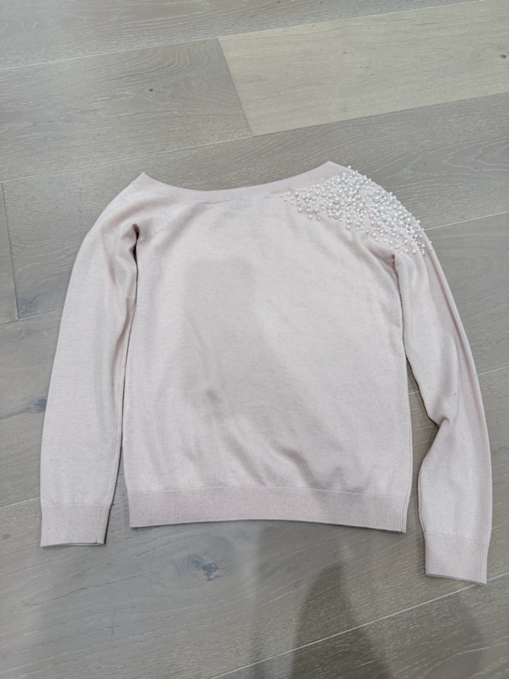Liu Jo Blush Off-Shoulder Sweater with Pearl Cluster